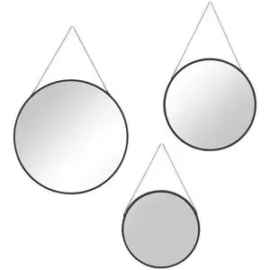 Höffner 3er Set Spiegel   ¦ schwarz ¦ Kunststoff,Glas ¦ Maße (cm): H: 2  Ø: 30