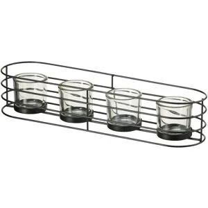 HOME STORY 4er Teelichthalter   ¦ schwarz ¦ Metall,Glas ¦ Maße (cm): B: 40 H: