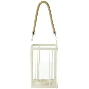 HOME STORY Laterne mit Seilgriff   ¦ creme ¦ Metall,Glas ¦ Maße (cm): B: 16 H: