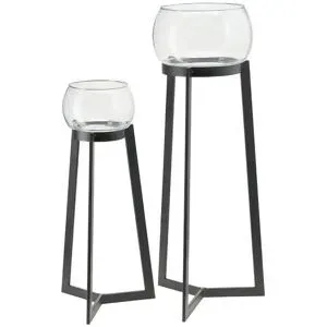Höffner Windlicht auf Metallgestell  2er Set   ¦ schwarz ¦ Eisen,Glas ¦ Maße (cm): B: 35