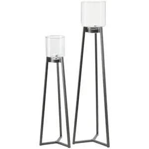 Höffner Windlicht  2er-Set   ¦ schwarz ¦ Eisen,Glas ¦ Maße (cm): B: 39 H: 143