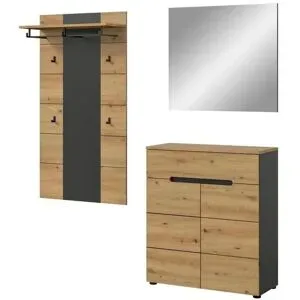 Höffner Garderobenkombination 3-teilig  Canu ¦ grau ¦ Maße (cm): B: 175 H: 190