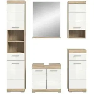 Höffner Badmöbel-Set SCHLOONSEE  5 teilig  bestehend aus: Hochschrank  WBU  Spiegel