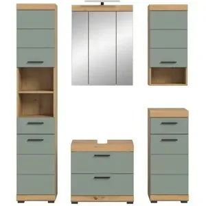 Höffner Badmöbel-Set 5 teilig  Schloonsee ¦ grün ¦ Maße (cm): B: 164 H: 191