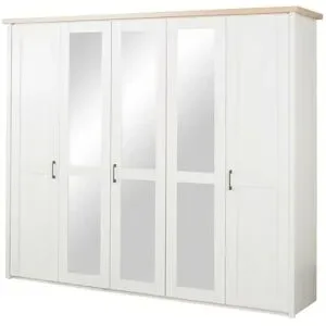 Höffner Drehtürenschrank mit Spiegeltüren Lancaster ¦ weiß ¦ Maße (cm): B: 241 H: 213 T:
