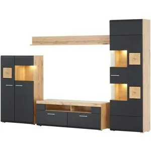 Höffner Wohnwand  Cortina ¦ schwarz ¦ Maße (cm): B: 325 H: 205 T: 47.0