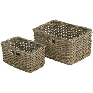 HOME STORY Rattankorb  2er Set   ¦ braun ¦ Rattan ¦ Maße (cm): B: 39 H: 22 T: