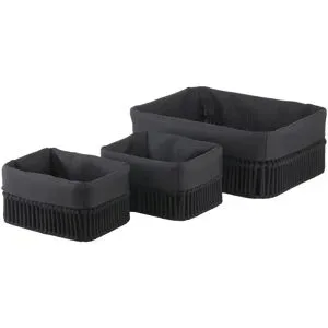 Höffner Aufbewahrungskorb  3er Set   ¦ schwarz ¦ Polyester,Baumwolle,Metall ¦ Maße (cm):