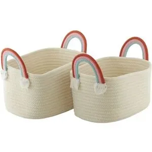 Höffner Aufbewahrungskorb  2er Set   ¦ creme ¦ Polyester,Baumwolle ¦ Maße (cm): B: 34 H: