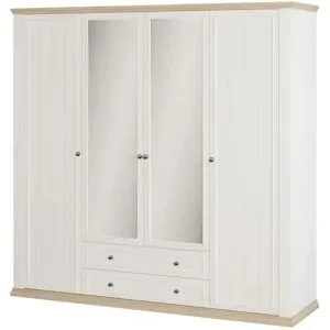Höffner Drehtürenschrank mit Spiegel Countryside ¦ weiß ¦ Maße (cm): B: 218,9 H: 214,2