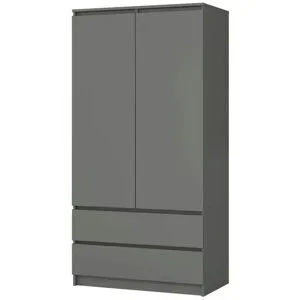 Höffner Drehtürenschrank mit 2 Schubladen Oda ¦ grau ¦ Maße (cm): B: 90 H: 180