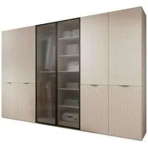 Höffner Drehtürenschrank 6 türig Sandbox ¦ beige ¦ Maße (cm): B: 303 H: 200