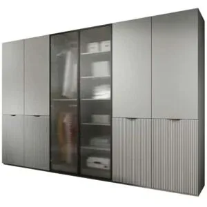 Höffner Drehtürenschrank 6 türig Sandbox ¦ grau ¦ Maße (cm): B: 303 H: 200