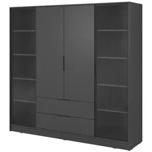 Höffner Drehtürenschrank mit 2 Schubladen Lyke ¦ grau ¦ Maße (cm): B: 206 H: 200