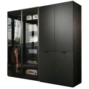 Höffner Drehtürenschrank 4 türig Sandbox ¦ schwarz ¦ Maße (cm): B: 202 H: 200