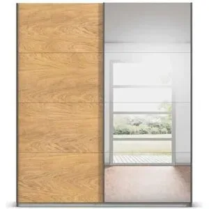 Höffner Schwebetürenschrank mit Spiegel Malva Extra ¦ grau ¦ Maße (cm): B: 181 H: 210