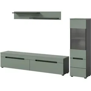 Höffner Wohnwand   ¦ grau ¦ Maße (cm): B: 221 H: 141