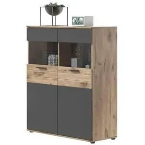 Höffner Vitrine  Monsano ¦ grau ¦ Maße (cm): B: 110 H: 122 T: 37.0