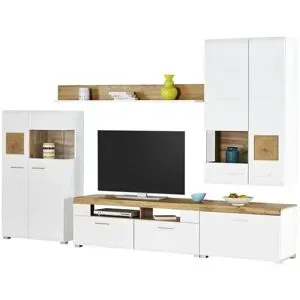 Höffner Wohnwand mit Beleuchtung Cortina ¦ weiß ¦ Maße (cm): B: 320 H: 205 T: 47.0