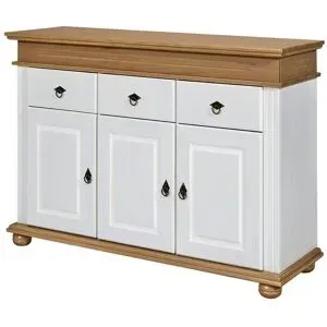 Höffner Sideboard aus Massivholz Fehmarn ¦ weiß ¦ Maße (cm): B: 141,3 H: 100 T: 46.3