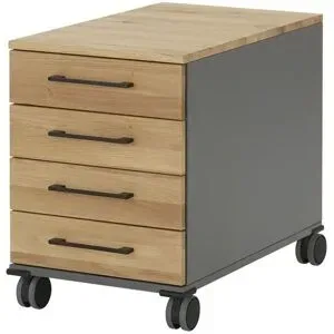 Höffner Rollcontainer mit Massivholzfront SOLIDLine ¦ grau ¦ Maße (cm): B: 43 H: 60 T: