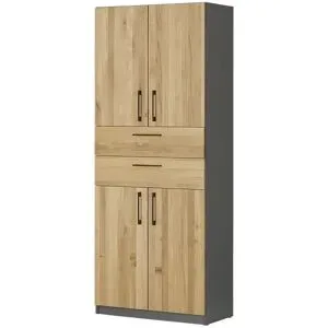 Höffner Aktenschrank mit Massivholzfront SOLIDLine ¦ grau ¦ Maße (cm): B: 80 H: 198,2 T:
