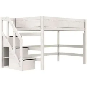 Lifetime Mittelhochbett mit Treppe  Basis ¦ weiß ¦ Maße (cm): B: 257 H: 152