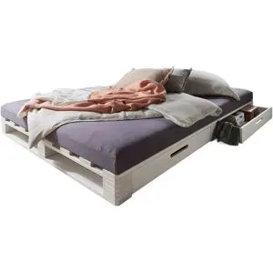 Höffner Palettenbett mit Stauraum Dallas ¦ weiß ¦ Maße (cm): B: 140 H: 14