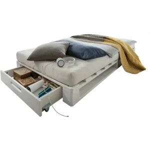 Höffner Palettenbett mit Stauraum Dallas ¦ weiß ¦ Maße (cm): B: 90 H: 14