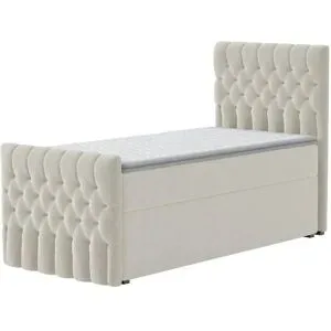 Höffner Boxbett mit Bettkasten und Fußteil Belek King ¦ beige ¦ Maße (cm): B: 90 H: 125