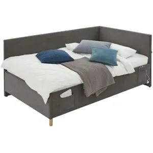 Höffner Polsterbett in Cord Cool ¦ grau ¦ Maße (cm): B: 100 H: 90