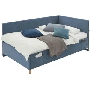 Höffner Polsterbett in Cord Cool ¦ blau ¦ Maße (cm): B: 130 H: 90
