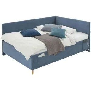 Höffner Polsterbett in Cord Cool ¦ blau ¦ Maße (cm): B: 150 H: 90