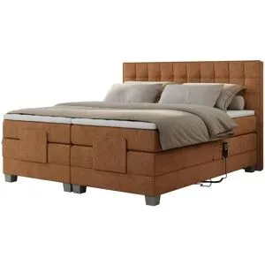 Höffner Motor Boxspringbett mit Bettkasten Elektro ¦ orange ¦ Maße (cm): B: 208 H: 118