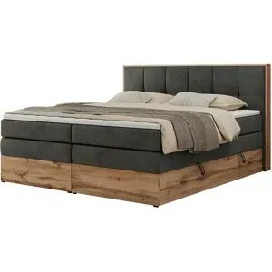 Höffner Boxspringbett mit Bettkasten Albero 1 King ¦ grau ¦ Maße (cm): B: 148 H: 113