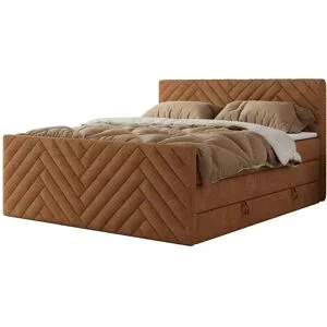 Höffner Boxspringbett mit Bettkasten Paris King Duo ¦ orange ¦ Maße (cm): B: 201 H: 110
