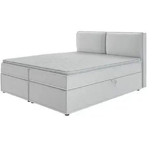 S-STYLE Boxbett mit Stauraum und Topper  H3 Uma ¦ silber ¦ Maße (cm): B: 180 H: