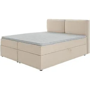 S-STYLE Boxbett mit Stauraum und Topper  H3 Uma ¦ beige ¦ Maße (cm): B: 180 H: