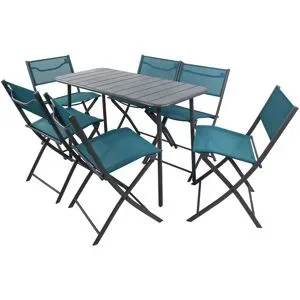 Höffner Gartenmöbel 7er-Set   ¦ türkis/petrol ¦ Maße (cm): B: 110 H: 72