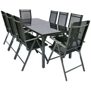 Höffner Gartenmöbel 9er-Set   ¦ schwarz ¦ Maße (cm): B: 190 H: 73