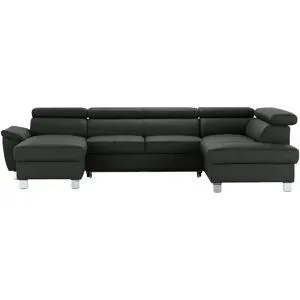 uno Wohnlandschaft aus Echtleder Avola ¦ schwarz ¦ Maße (cm): B: 315 H: 90 T: