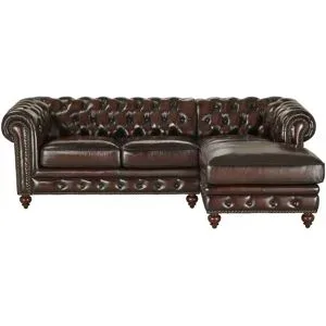uno Ecksofa Bezug aus Echtleder Chesterfield ¦ braun