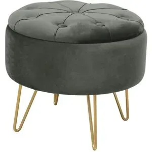 Höffner Pouf mit Füßen Anna ¦ grau ¦ Maße (cm): H: 33  Ø: 38