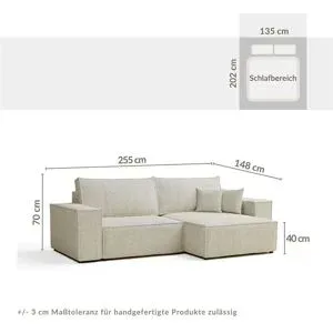 maison de rêve Ecksofa   ¦ grau ¦ Maße (cm): B: 255 H: 70