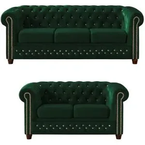 S-STYLE Chesterfield Polstergarnitur 3+2  Cleo Blink ¦ grün ¦ Maße (cm): B: 203
