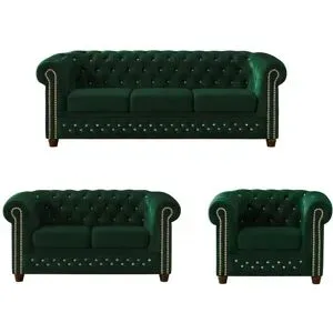 S-STYLE Chesterfield Polstergarnitur 3+2+1  Cleo Blink ¦ grün ¦ Maße (cm): B: