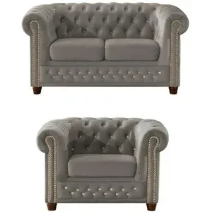 S-STYLE Chesterfield Polstergarnitur 2+1  Cleo Blink ¦ grau ¦ Maße (cm): B: 148