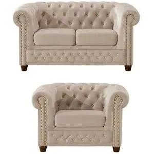S-STYLE Chesterfield Polstergarnitur 2+1  Cleo Blink ¦ beige ¦ Maße (cm): B: 148