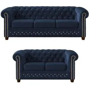 S-STYLE Chesterfield Polstergarnitur 3+2  Cleo Blink ¦ blau ¦ Maße (cm): B: 203