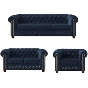 S-STYLE Chesterfield Polstergarnitur 3+2+1  Cleo Blink ¦ blau ¦ Maße (cm): B: